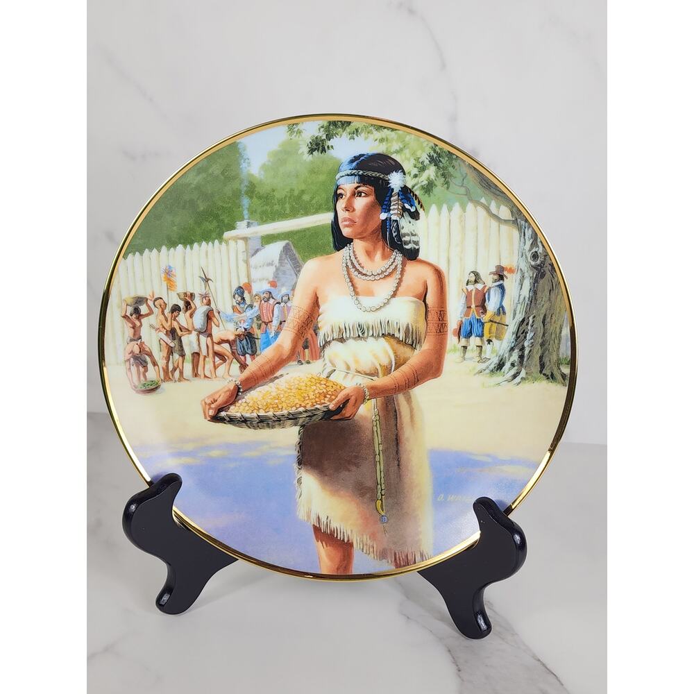 Pocahontas Noble American Indian Women Year 1989 Wall Decor Plate 8 1/2"